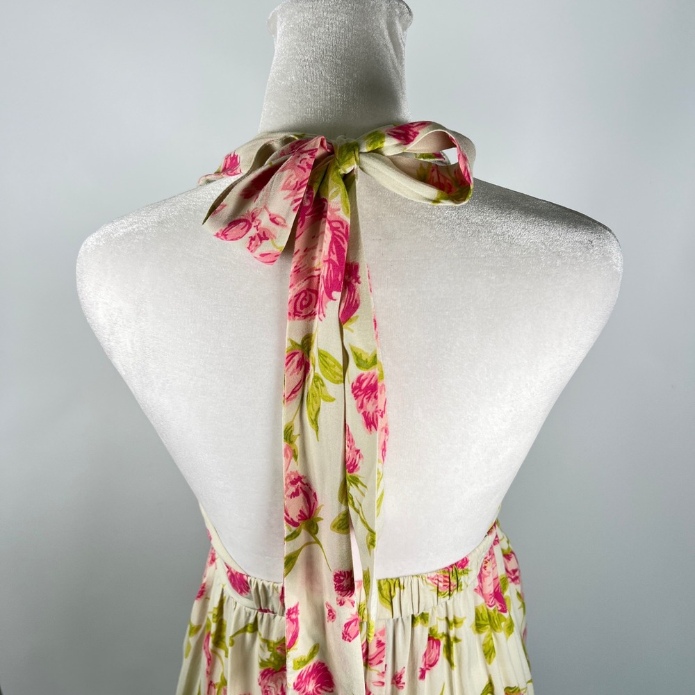 rue21 Womens Y2K Pink Rose Floral Halter Babydoll Tunic Top Cream Size Large - Picture 3 of 8